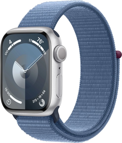 Умные часы Apple Watch 45мм MR9F3 Series 9 корпус серебристый Sport Loop ремешок синий  (Серебристый, Синий)