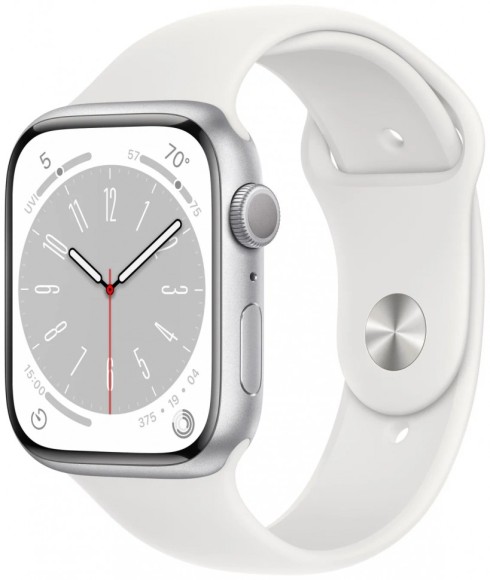Умные часы Apple Watch Series 8 41 мм MP4A3 Aluminium Case GPS, silver/white Sport Band (Серебристый, Белый )