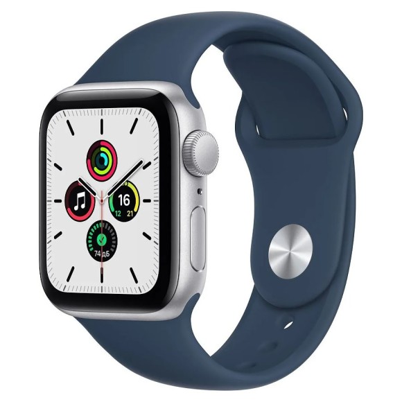 Умные Часы Apple 40 мм MKQL3 Series SE корпус из алюминия цвета «серебристый», спорт ремешок цвет синий (Серебристый, Синий)