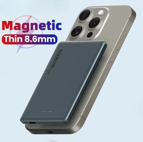 Аккумулятор тонкий Alpha  5000 mAh 22,5W толщина 0,86 см, натуральный титан