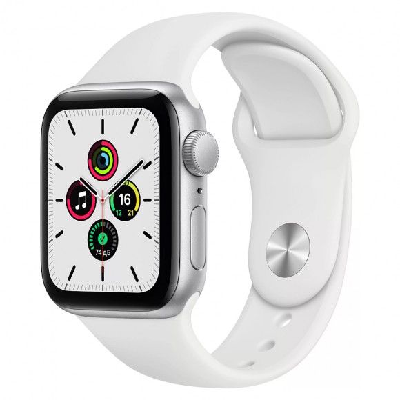 Часы Apple Watch SE GPS 44mm Aluminum Case with Sport Band (MYDQ2RU/A) (серебристый, Белый )