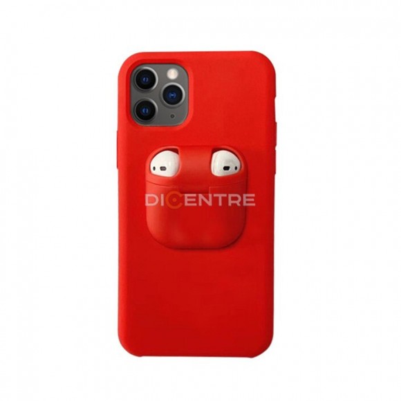 Чехол-накладка для iPhone 11 2в1 с чехлом для наушников силикон красный