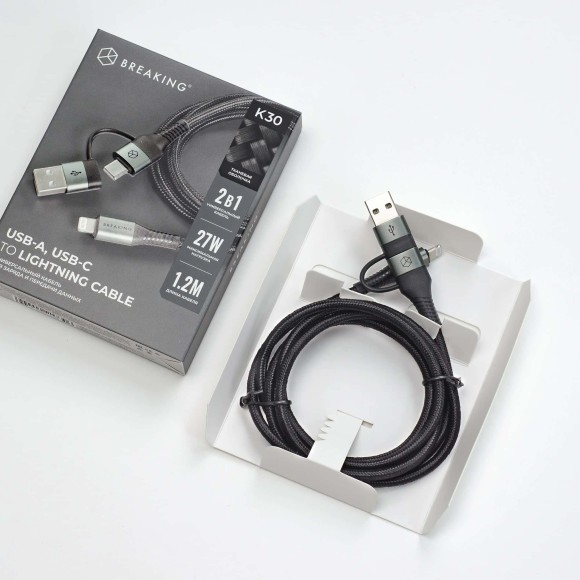 Lightning Breaking K30 USB-A/USB-C-Lightning 3.0A 1,2м черный