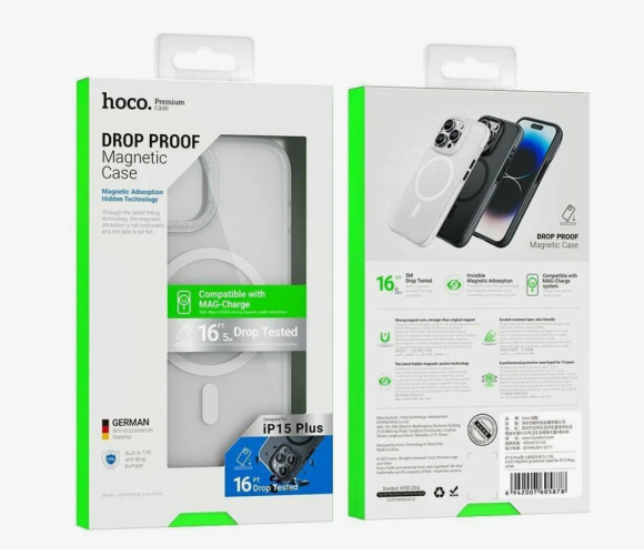 Чехол-накладка для iPhone 15 Pro Hoco Drop Proof Magnetic белый Чехол-накладка для iPhone 15 Pro Hoco Drop Proof Magnetic белый
