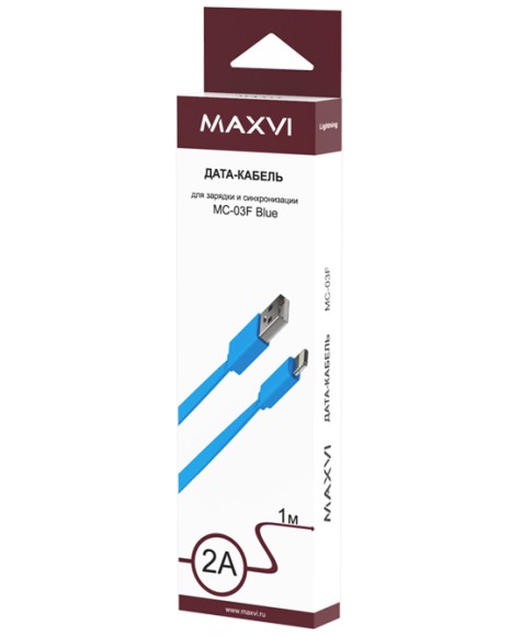 Lightning Maxvi MC-03F 2A 1м плоский синий Lightning Maxvi MC-03F 2A 1м плоский синий