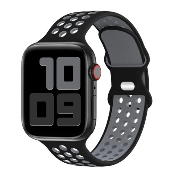 Ремешок для Apple Watch 42/44/45 мм Sport черно-серый в дырочку