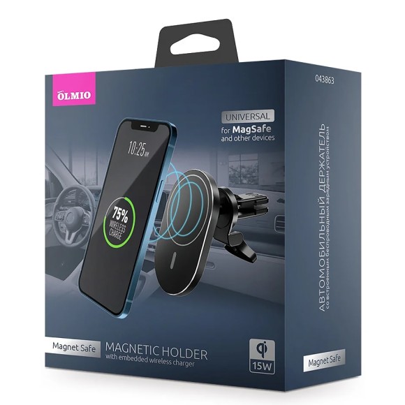 Держатель OLMIO Magnet Safe QI, 15W,черный Держатель OLMIO Magnet Safe QI, 15W,черный