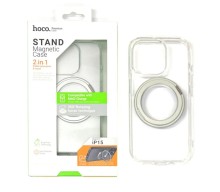 Чехол-накладка для iPhone 15 Pro Max Hoco Stand Magnetic 2в1 серебро