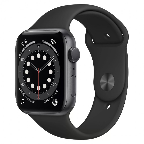 Часы Apple Watch Series 6 GPS 44mm Aluminum Case with Sport Band (M00H3RU/A) (темно-серый, Черный)