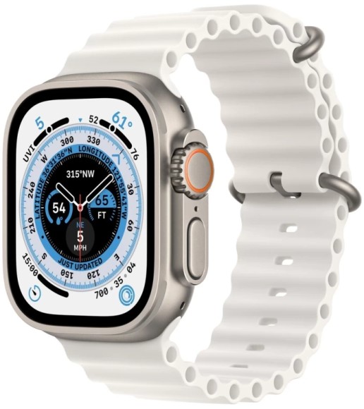 Умные часы Apple Watch Ultra MNH83 49 мм/One Size  Titanium Case Cellular, титановый/белый Ocean Band (Белый)