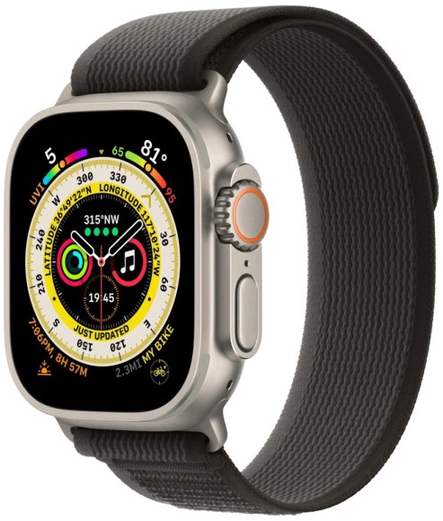 Умные часы Apple Watch Ultra MQFH3 49 мм/M/L  Titanium Case Cellular, титановый/черно-серый Trail Loop (Черный-серый)
