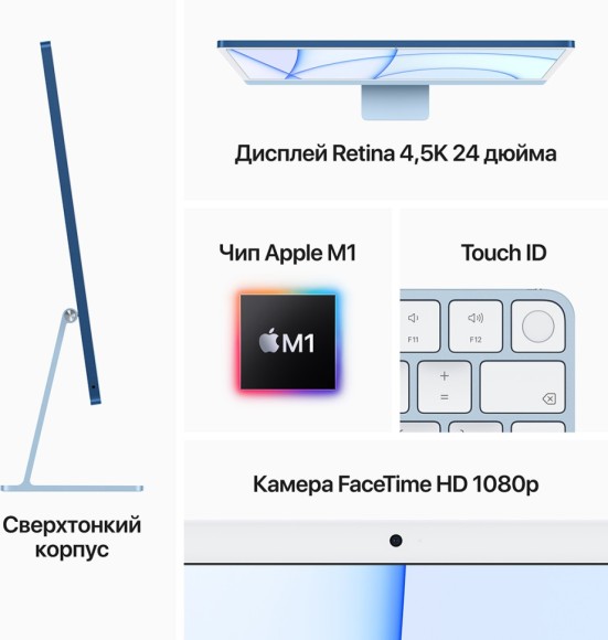 24" Моноблок Apple iMac 24" 2021 г. MGTF3B/A, 4480x2520, Apple M1 2.064 ГГц, RAM 8 ГБ, SSD 256 ГБ, Apple M1 7-Core, MacOS, серебристый (Серебристый)