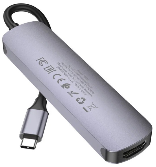 Разветвитель  HOCO HB28  Хаб 6 в 1, USB 3.0, Type-C, Card Reader SD, Micro SD, HDMI серый металл Разветвитель  HOCO HB28  Хаб 6 в 1, USB 3.0, Type-C, Card Reader SD, Micro SD, HDMI серый металл