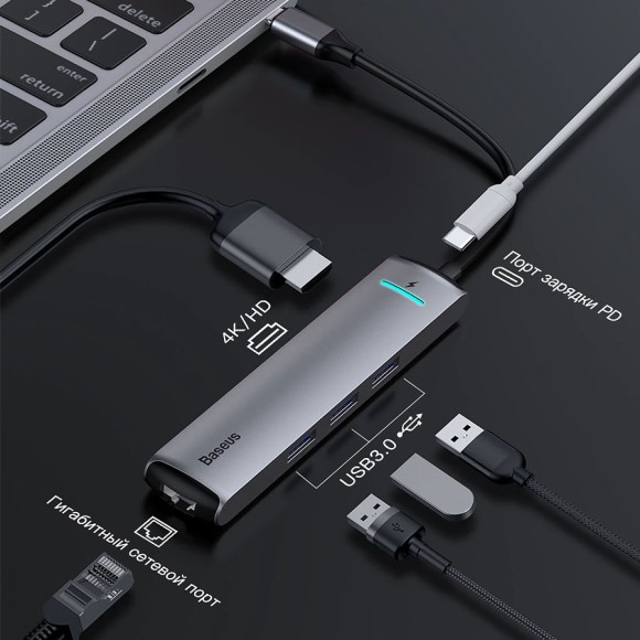 USB-концентратор Baseus Mechanical Eye (CAHUB-J0G) 6 в 1