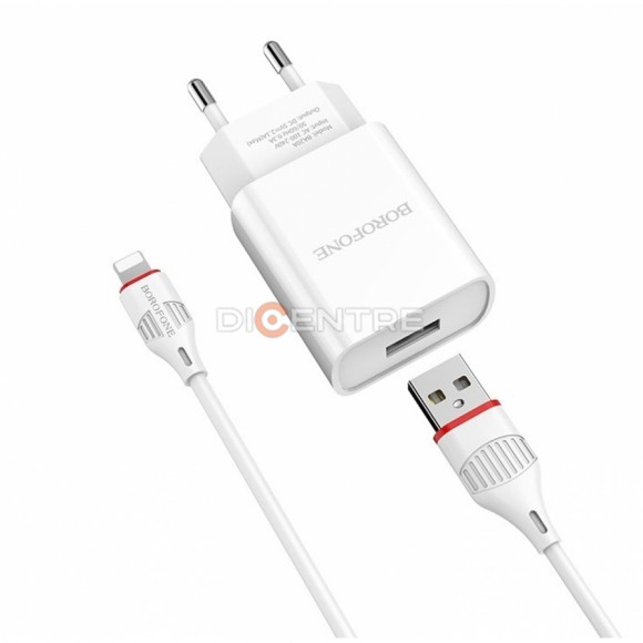СЗУ Borofone USB 2.1A BA20A кабель Lightning белый