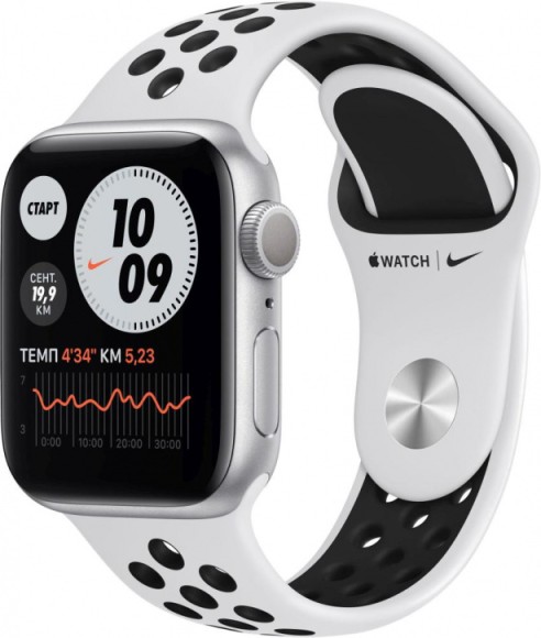 Часы Apple Watch 40 мм Nike M00T3 Series 6, корпус из алюминия цвета «серебристый»,спорт ремеш Nike цвет платина  (Серебристый)