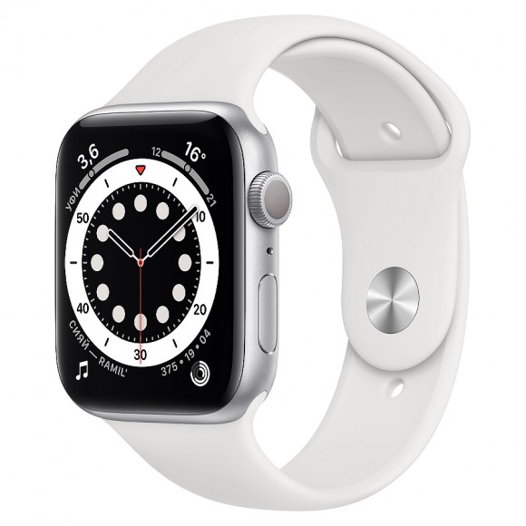 Часы Apple Watch Series 6 GPS 44mm Aluminum Case with Sport Band (M00D3RU/A) (серебристый, Белый )