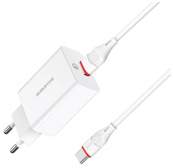 СЗУ Borofone USB 3.0A BA21A кабель Type-C белый