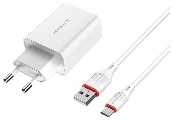 СЗУ Borofone USB 3.0A BA21A кабель Type-C белый
