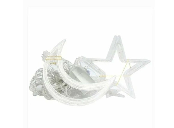 Гирлянда-занавес 3х1 м, звезды и месяцы (белый) Гирлянда-занавес 3х1 м, звезды и месяцы (белый)