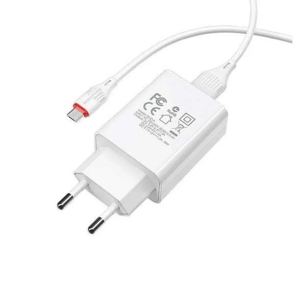 СЗУ Borofone USB 3.0A BA21A кабель Micro белый СЗУ Borofone USB 3.0A BA21A кабель Micro белый