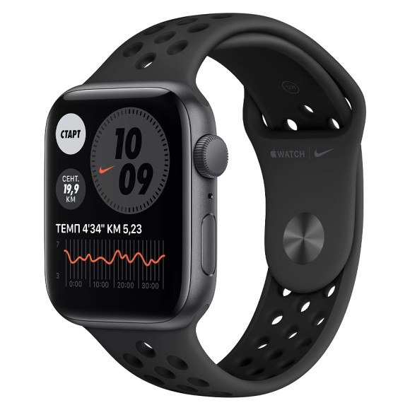Часы Apple Watch SE GPS 44mm Aluminum Case with Nike Sport Band (MKQ83) (темно-серый, Черный)