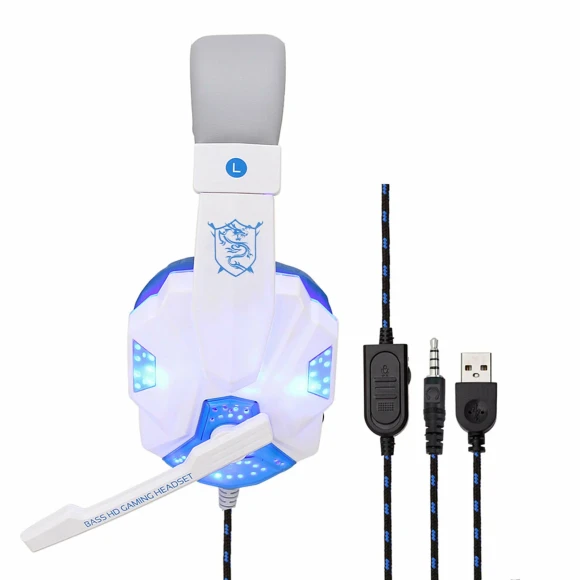 Проводные наушники SY 830 MV игровые с подсветкой белый