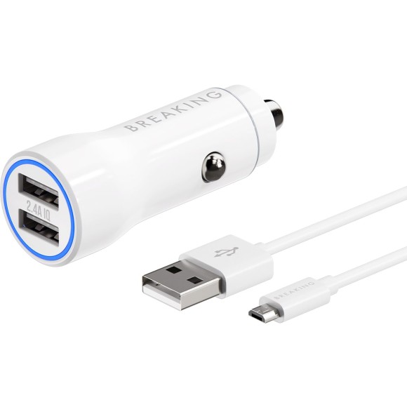 АЗУ Breaking A17 2.4A 2USB+кабель USB-A-Micro USB белый