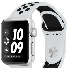 Часы Apple Watch Series 3 38mm Aluminum Case with Nike Sport Band MQKX2 (ремешок черный) (серебристый, Silver)