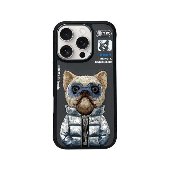 Чехол-накладка для iPhone 16 Pro Nimmy черный  бульдожек в куртке