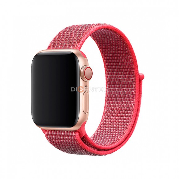 Ремешок для Apple Watch 38/40/41 мм нейлоновый розовый с красной строчкой