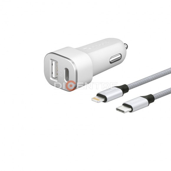 АЗУ Deppa Type-C+USB A 18W+кабель Lightning белый