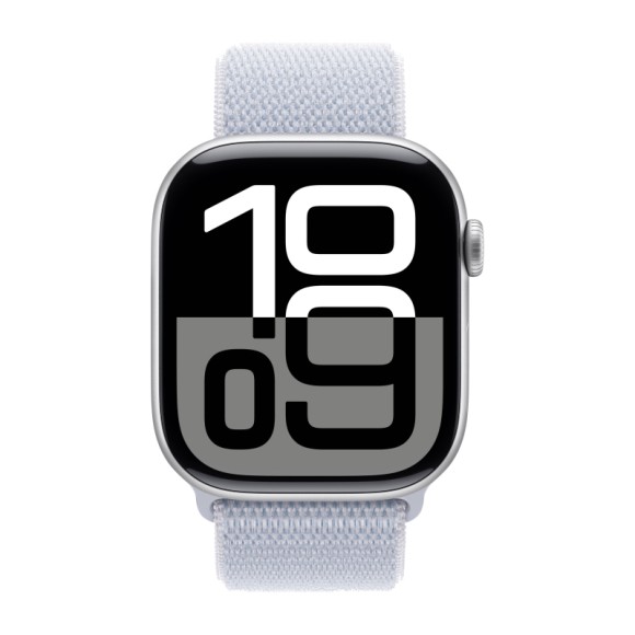 Apple Watch Series 10, 46 мм, корпус из алюминия серебристого цвета, спортивный браслет дымчато-голубого цвета Apple Watch Series 10, 46 мм, корпус из алюминия серебристого цвета, спортивный браслет дымчато-голубого цвета