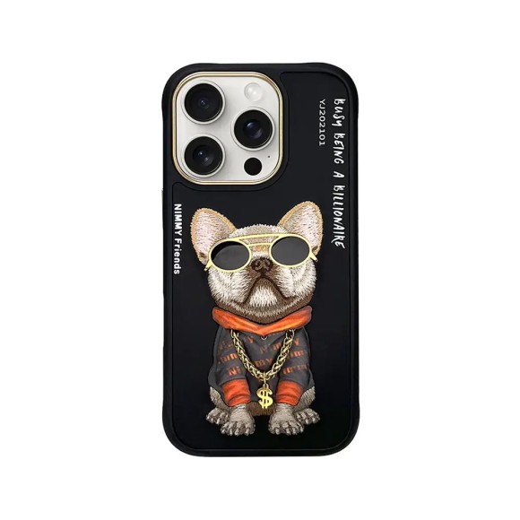 Чехол-накладка для iPhone 16 Pro Max  Nimmy черный  бульдожек с цепью