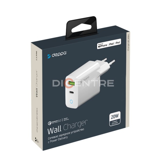 СЗУ Deppa USB-C+USB A 20W белый СЗУ Deppa USB-C+USB A 20W белый