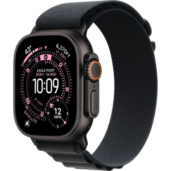 Apple Watch Ultra 3 2025 MF0X4 49mm/L Black Titanium Case with Black Alpine Loop (Black Titanium, Black)