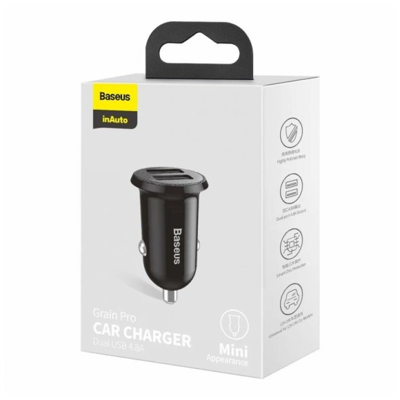 Автомобильное зарядное устройство Baseus Grain Pro Car Charger (Dual USB 4.8A) CCALLP-01 черный