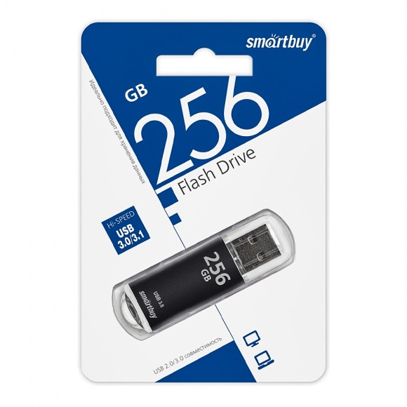 Накопитель USB 3.0 SmartBuy 256Gb V-Cut Black