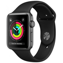 Часы Apple Watch Series 3 38mm (MQKV2) корпус из алюминия цвета «серый космос», спортивный ремешок чёрного цвета (темно-серый, Space Gray Aluminum)