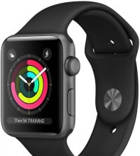 Часы Apple Watch Series 3 42mm (MQL12) корпус из алюминия цвета «серый космос», спортивный ремешок черного цвета (темно-серый, Space Gray Aluminum)