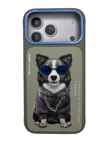 Чехол-накладка для iPhone 17 Pro Max Nimmy собачка в очках серо-голубая