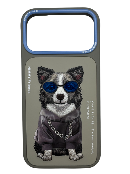 Чехол-накладка для iPhone 17 Pro Max Nimmy собачка в очках серо-голубая