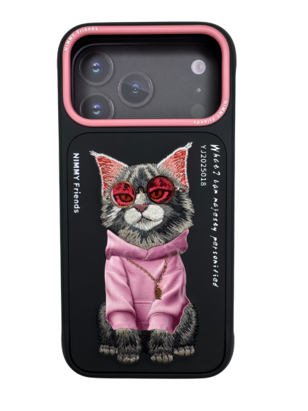 Чехол-накладка для iPhone 17 Pro Max Nimmy кошечка в очках розова-черная Чехол-накладка для iPhone 17 Pro Max Nimmy кошечка в очках розова-черная