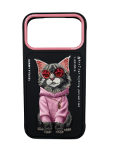 Чехол-накладка для iPhone 17 Pro Max Nimmy кошечка в очках розова-черная