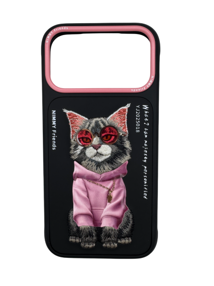 Чехол-накладка для iPhone 17 Pro Max Nimmy кошечка в очках розова-черная Чехол-накладка для iPhone 17 Pro Max Nimmy кошечка в очках розова-черная