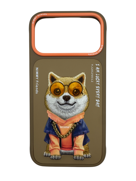 Чехол-накладка для iPhone 17 Pro Max Nimmy собачка в очках коричнево-оранжевая