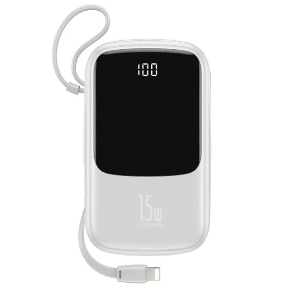 Аккумулятор Baseus Q Pow Digital Display 3A Power Bank Type-C Cable 10000mAh (PPQD-A02) White