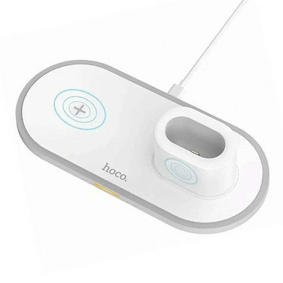 Беспроводное зарядное устройство Hoco CW21 3в1 Wisdom 10W для смартфонов/смарт-часов/AirPods, белый Беспроводное зарядное устройство Hoco CW21 3в1 Wisdom 10W для смартфонов/смарт-часов/AirPods, белый