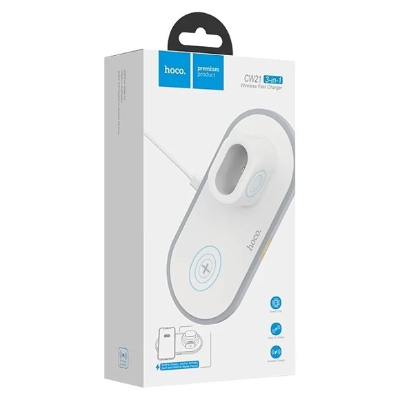 Беспроводное зарядное устройство Hoco CW21 3в1 Wisdom 10W для смартфонов/смарт-часов/AirPods, белый Беспроводное зарядное устройство Hoco CW21 3в1 Wisdom 10W для смартфонов/смарт-часов/AirPods, белый