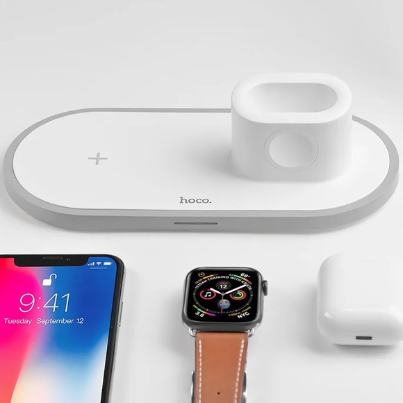 Беспроводное зарядное устройство Hoco CW21 3в1 Wisdom 10W для смартфонов/смарт-часов/AirPods, белый Беспроводное зарядное устройство Hoco CW21 3в1 Wisdom 10W для смартфонов/смарт-часов/AirPods, белый